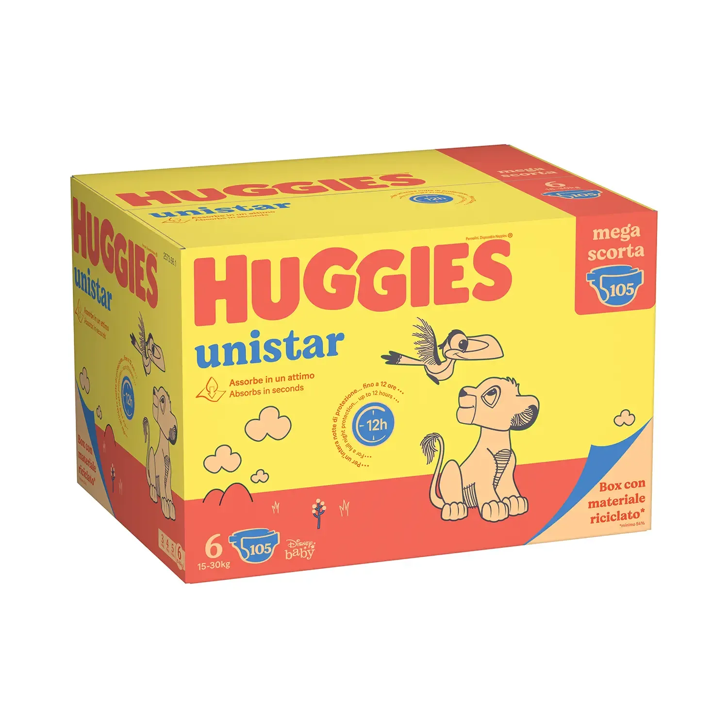 Huggies Pannolino Unistar 6 Tg 15-30kg mega scorta da 105pz