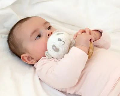 Kiokids Massaggiagengive Panda Legno e Cotone Bianca
