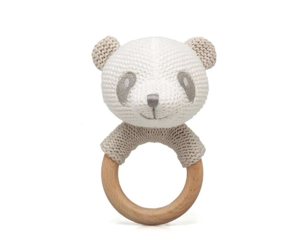 Kiokids Massaggiagengive Panda Legno e Cotone Bianca
