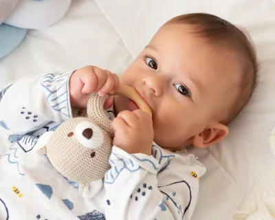 Kiokids Massaggiagengive Panda Legno e Cotone Begie