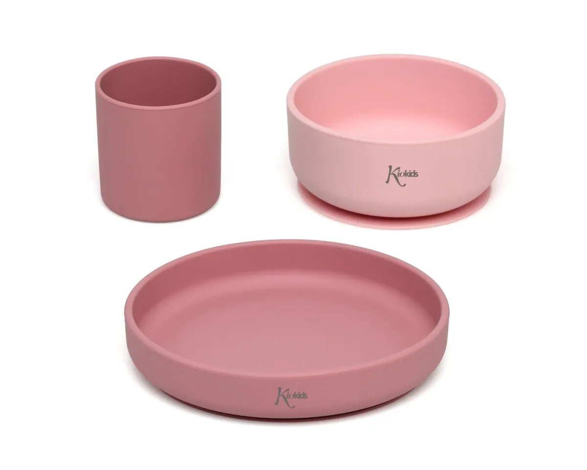 Kiokids Set Piatti in Silicone rosa da 3 pz