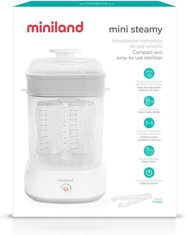 Miniland Steamy Sterilizzatore Vapore Bianco Grande Capacità Sterilizzazione Naturale Senza Prodotti Chimici Lavabile in Lavastoviglie