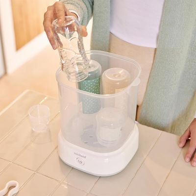 Miniland Steamy Sterilizzatore Vapore Bianco Grande Capacità Sterilizzazione Naturale Senza Prodotti Chimici Lavabile in Lavastoviglie