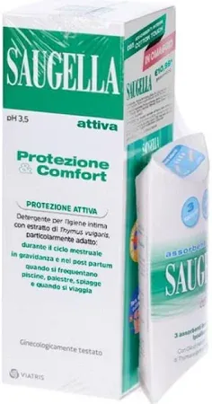 Saugella Attiva pH 3.5 Protezione &amp; Comfort Detergente Intimo 250ml + Assorbenti Interni Cotton Touch 3 Pezzi