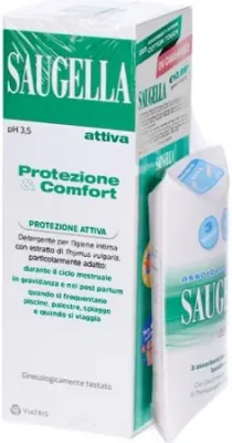 Saugella Attiva pH 3.5 Protezione &amp; Comfort Detergente Intimo 250ml + Assorbenti Interni Cotton Touch 3 Pezzi