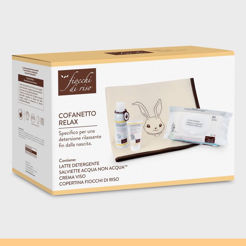Fiocchi di Riso Cofanetto Relax  Latte Detergente Crema Viso Salviette Acqua non Acqua Copertina