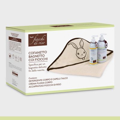 Fiocchi di Riso Cofanetto Bagnetto coi Fiocchi Detergente Corpo e Capelli Crema Fluida Corpo Accappatoio