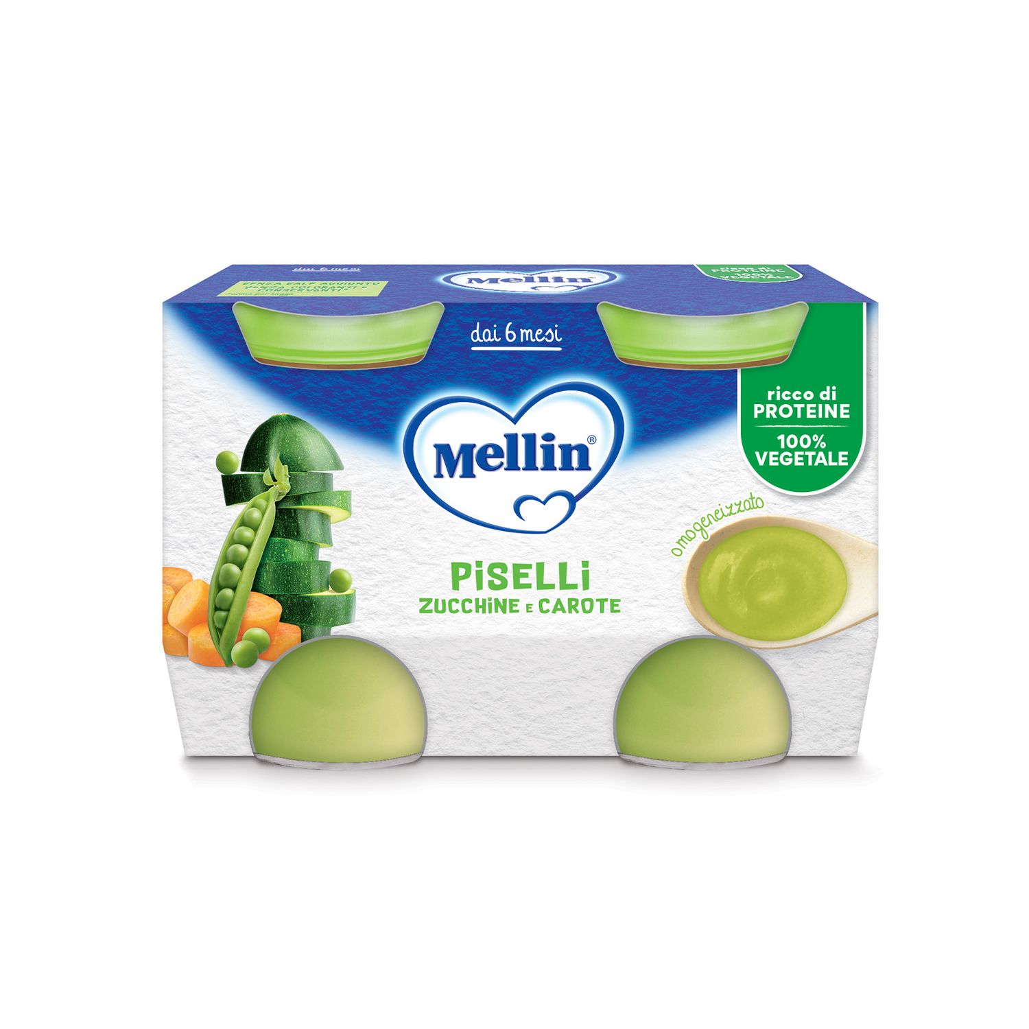 Mellin Omogeneizzato di Verdure Piselli Zucchine e Carote 2x130g
