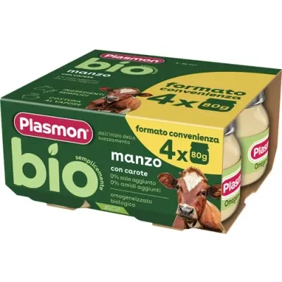 Plasmon Bio Omogeneizzato di Carne Manzo con Carote 4x80g