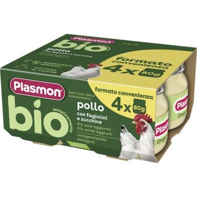 Plasmon Bio Omogeneizzato di Carne Pollo  con Fagiolini e Zucchine 4x80g