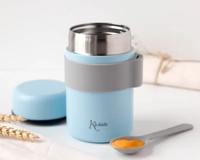 Kiokids Termos in Acciao Azzurro per Pappe da 500 ml con cucchiaio