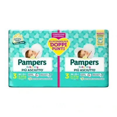 Pampers Pannolino Baby Dry Midi 4-9 kg Doppio da 40Pz