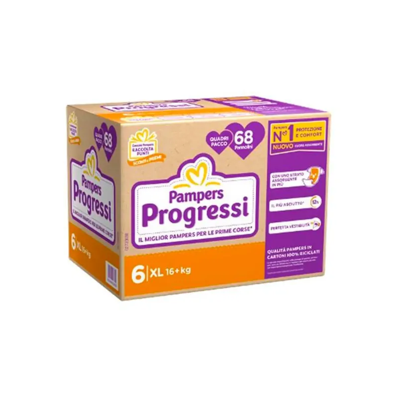 Pampers Pannolino Progressi Quadripack XL 16+ kg da 68pz