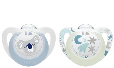 Nuk Succhietti Star Day &amp; Night Silicone 0-6 Mesi 2pz