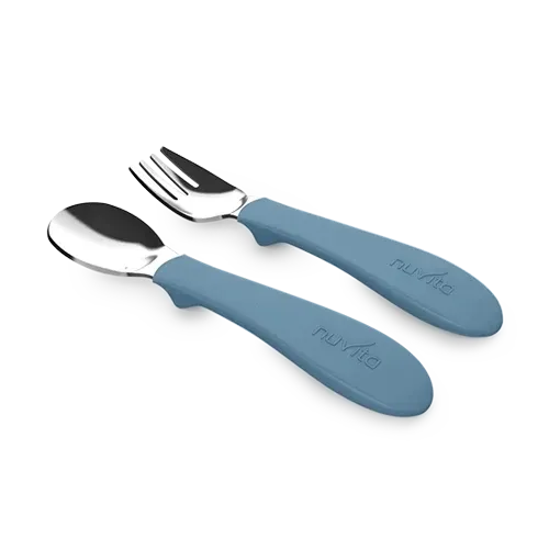 Nuvita Set Cucchiaio e Forchetta Blu 12m+