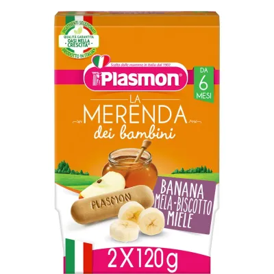 Plasmon Merenda Banana Mela Biscotto Miele 2x120g