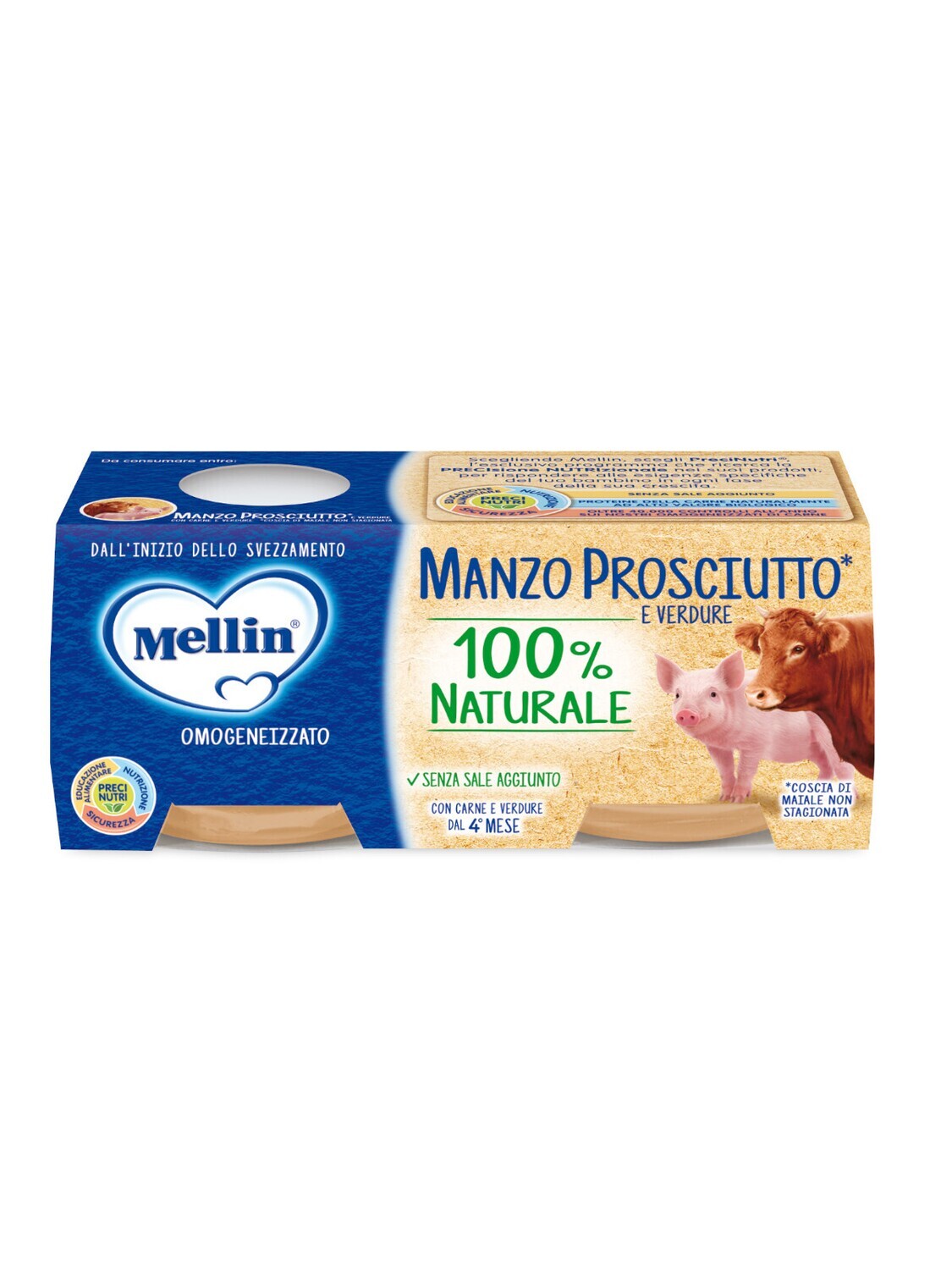 Mellin Omogeneizzato di Carne Manzo prosciutto con Verdure 2x120g