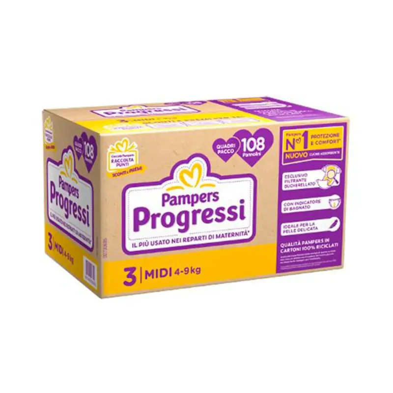 Pampers Pannolino Progressi Quadripack Midi 4-9 kg da 108pz