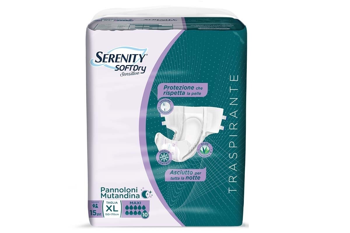 Serenity Pannolone Sensitive con Adesivo tg XL 150-170 Maxi 10 Gocce 15 Pz.
