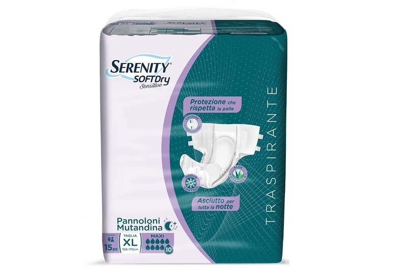 Serenity Pannolone Sensitive con Adesivo tg XL 150-170 Maxi 10 Gocce 15 Pz.