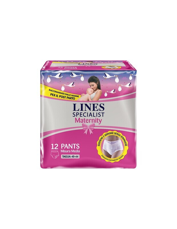 Lines Specialist Mutandine Assorbenti Post Parto Misura M 40-44 Circonferenza Fascia 70-100 cm.