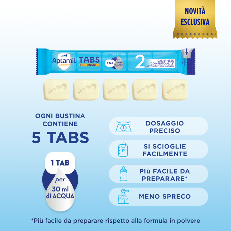 Aptamil Latte 2 Polvere in Tabs Pre Dosate 105 pz in 21 bustine da 24gr