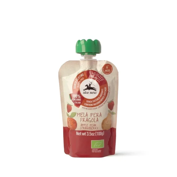 Alce Nero Puree di Frutta Mela Pera Fragola 100g