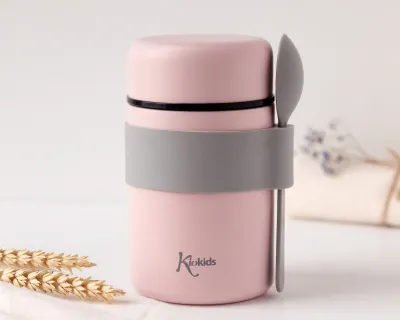 Kiokids Termos in Acciao Rosa per Pappe da 500 ml con cucchiaio