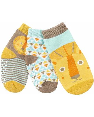 Zoocchini Calzini Antiscivolo Grip+Easy Leo il Leone, Pacco da 3 - 0-24 mesi
