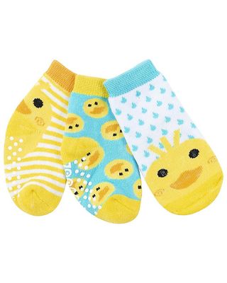 Zoocchini Calzini Antiscivolo Grip+Easy Puddles l'Anatroccolo, Pacco da 3 - 0-24 mesi