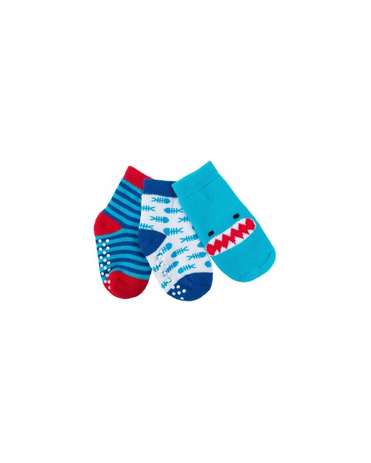 Zoocchini Calzini Antiscivolo Grip+Easy, Pacco da 3 - Sherman lo Squalo