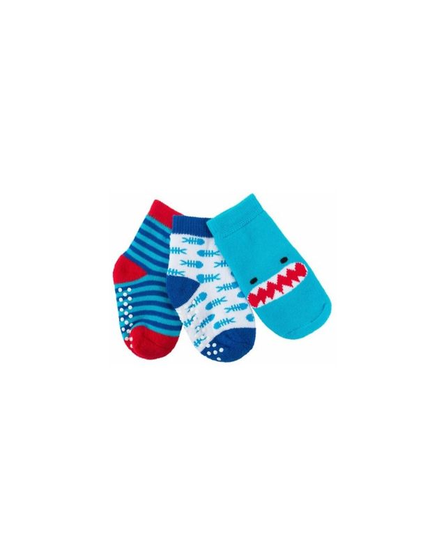 Zoocchini Calzini Antiscivolo Grip+Easy, Pacco da 3 - Sherman lo Squalo
