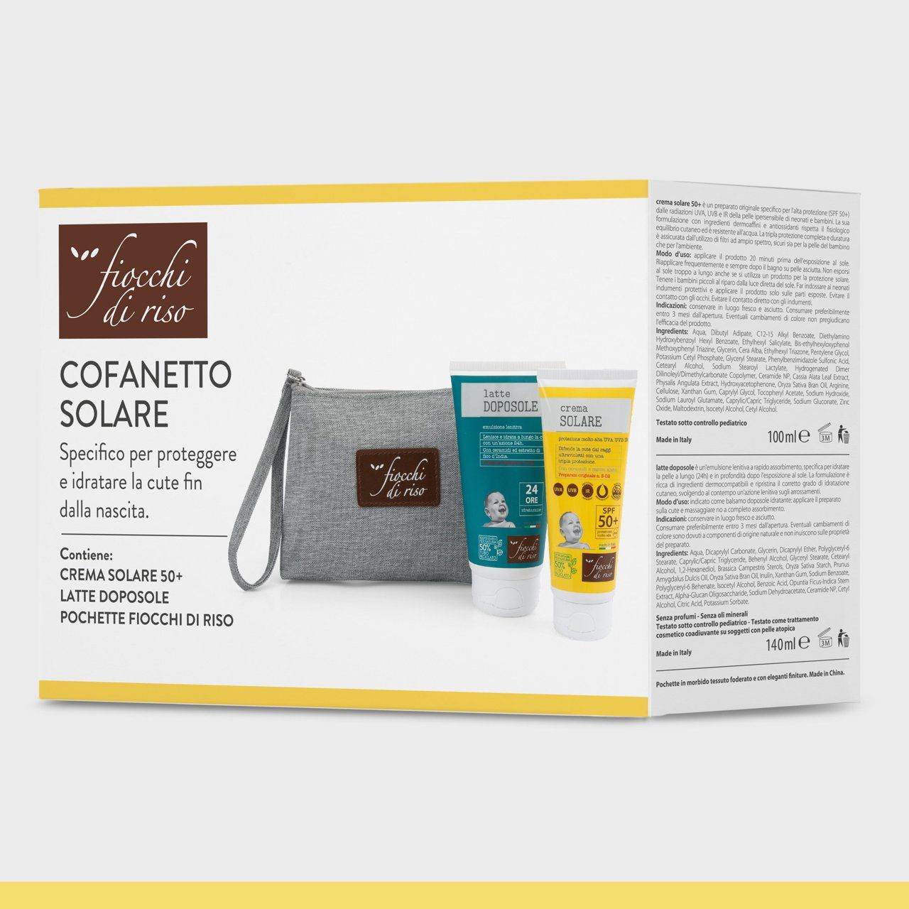 Fiocchi di Riso Cofanetto Solare  crema wsolare 50+ 100 ml latte doposole 140 ml 1 pochette
