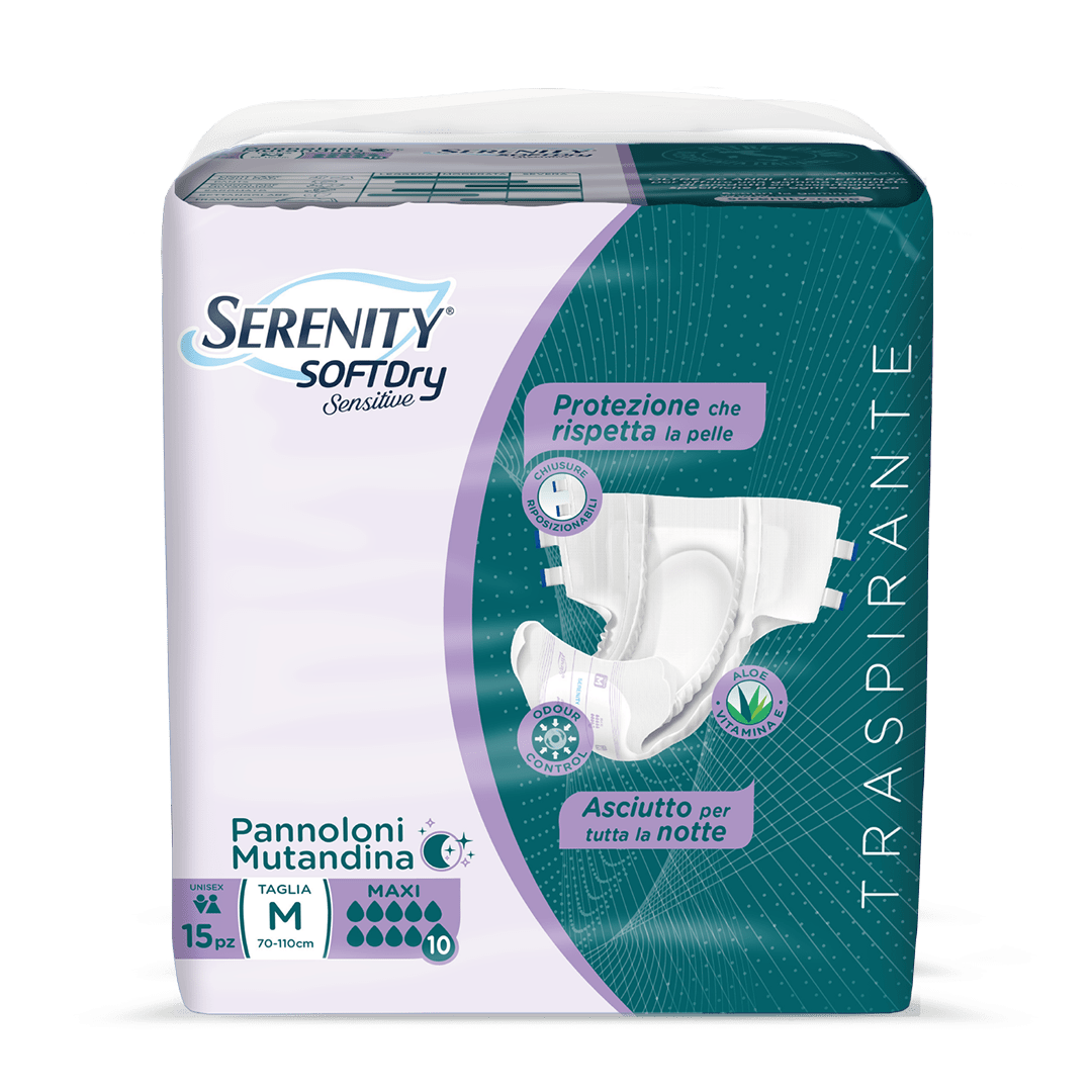 Serenity Pannolone Sensitive con Adesivo tg M 70-110 Maxi 10 Gocce 15 Pz.