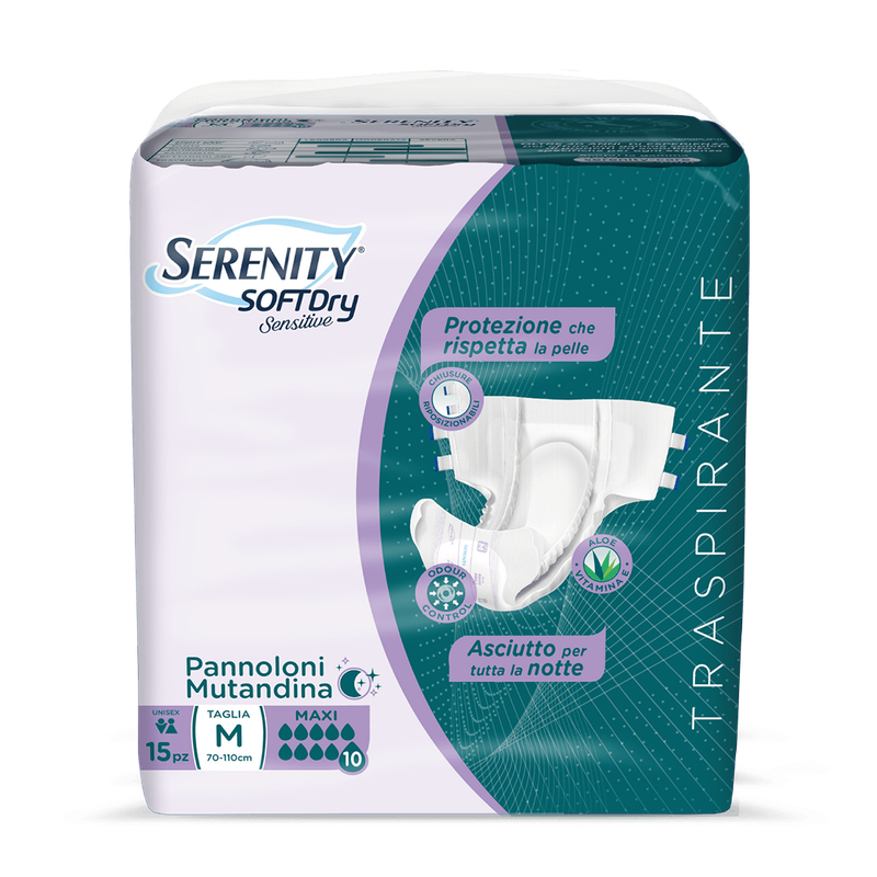 Serenity Pannolone Sensitive con Adesivo tg M 70-110 Maxi 10 Gocce 15 Pz.