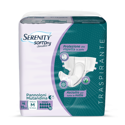 Serenity Pannolone Sensitive con Adesivo tg M 70-110 Maxi 10 Gocce 15 Pz.