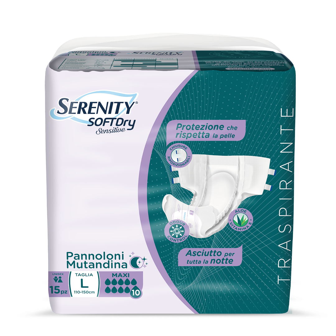 Serenity Pannolone Sensitive con Adesivo tg L 110-150 Maxi 10 Gocce 15 Pz.