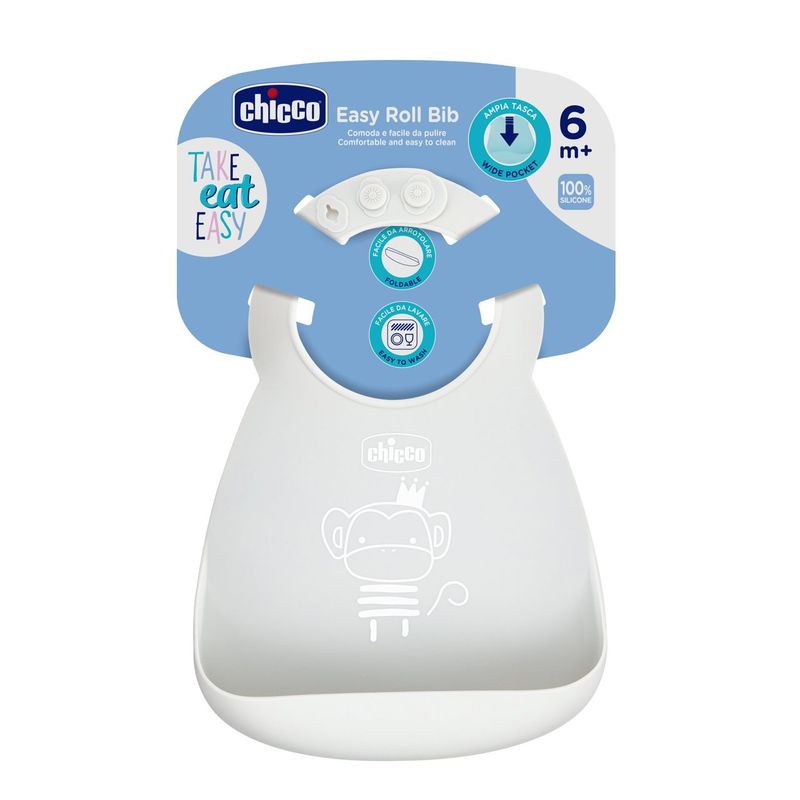 Chicco Bavaglini in Silicone Neutro con Tasca facile da rotolare