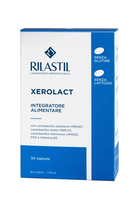 Rilastil Xerolact Integratore alimentare a base di Probiotici, Prebiotici e vitamina B3.