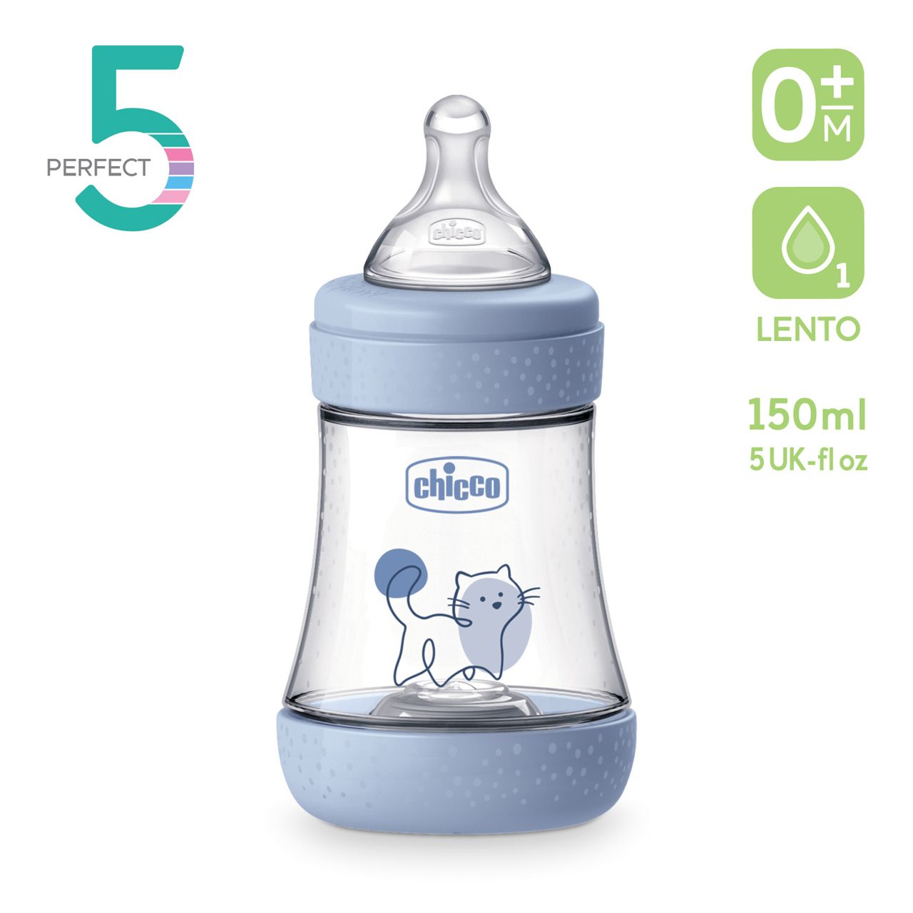 Chicco Biberon Perfect 5 Flusso Lento 0m+ 150 ml Celeste
