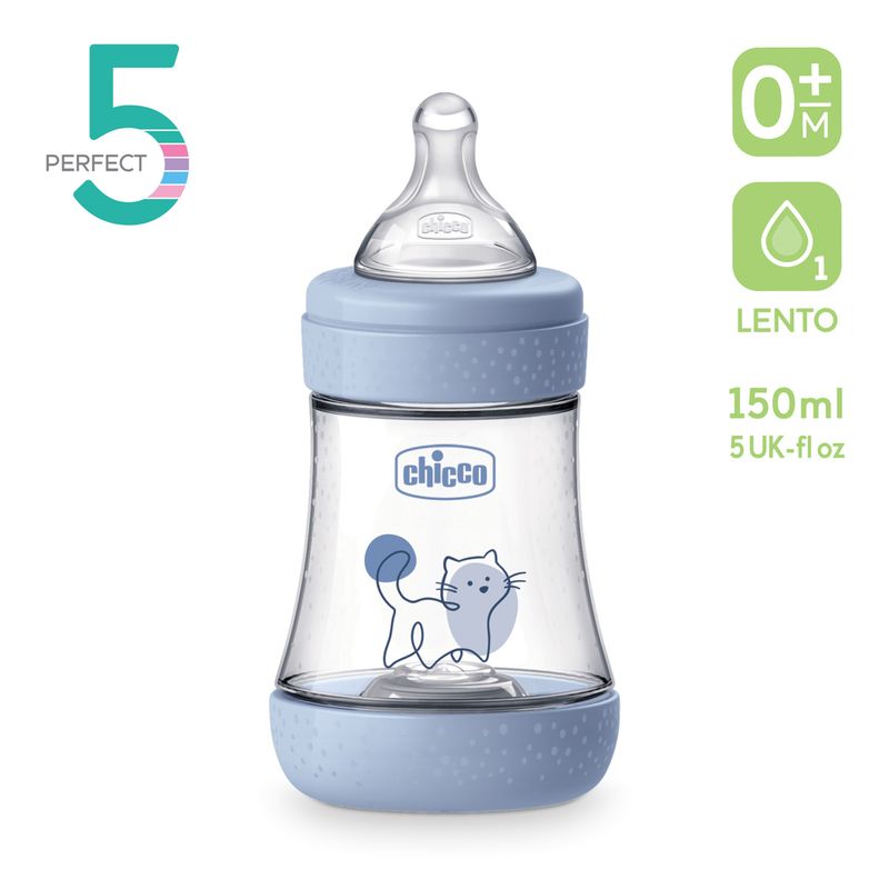 Chicco Biberon Perfect 5 Flusso Lento 0m+ 150 ml Celeste