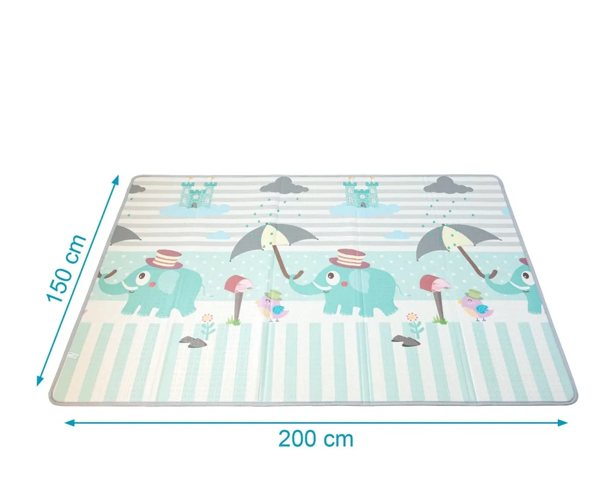 Kiokids Tappeto Elefante Pieghevole e Reversibile 150 x 200 cm 2 lati diversi, 2 disegni diversi