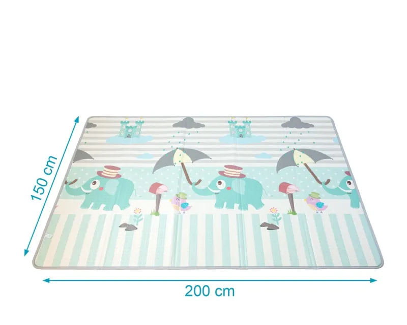 Kiokids Tappeto Elefante Pieghevole e Reversibile 150 x 200 cm 2 lati diversi, 2 disegni diversi