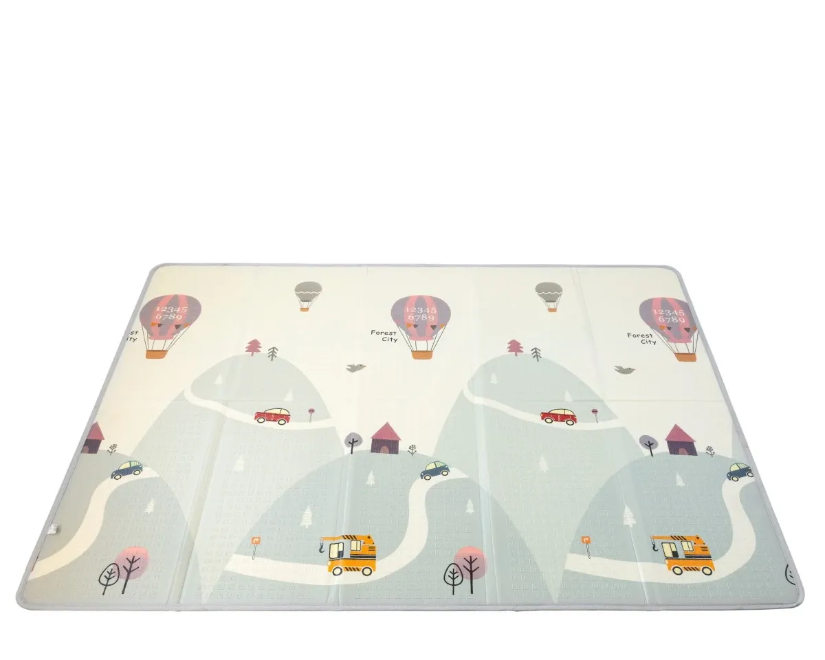 Kiokids Tappeto Elefante Pieghevole e Reversibile 150 x 200 cm 2 lati diversi, 2 disegni diversi