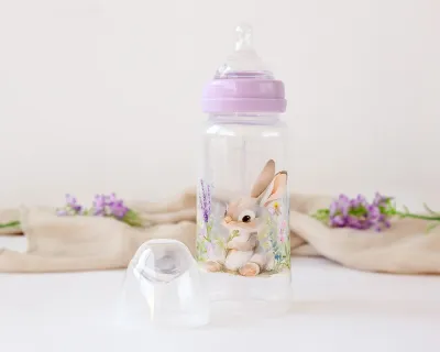 Kiokids Biberon Anticolica con Tettarella Flusso Regolabile Coniglio Lavanda 360 ml