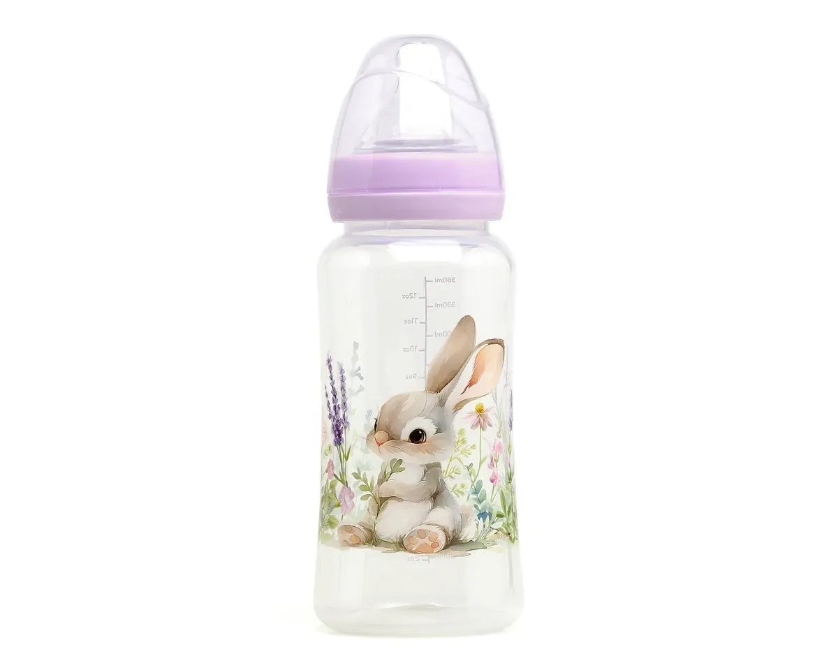 Kiokids Biberon Anticolica con Tettarella Flusso Regolabile Coniglio Lavanda 360 ml