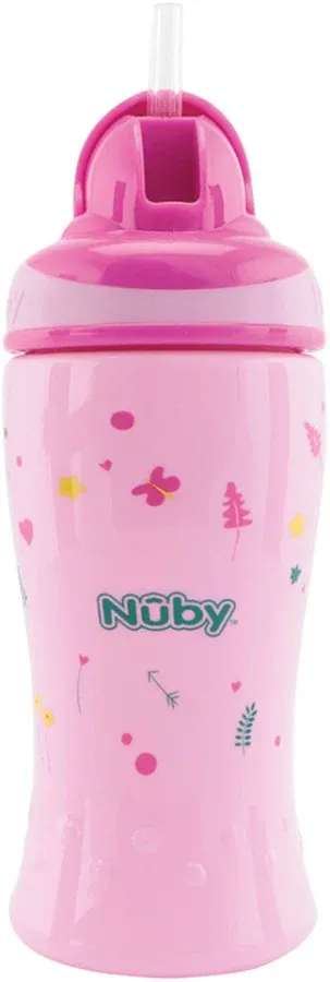 Nuby Borraccia con cannuccia Flip-It 360ml Rosa 12m+