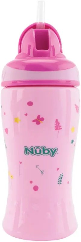 Nuby Borraccia con cannuccia Flip-It 360ml Rosa 12m+