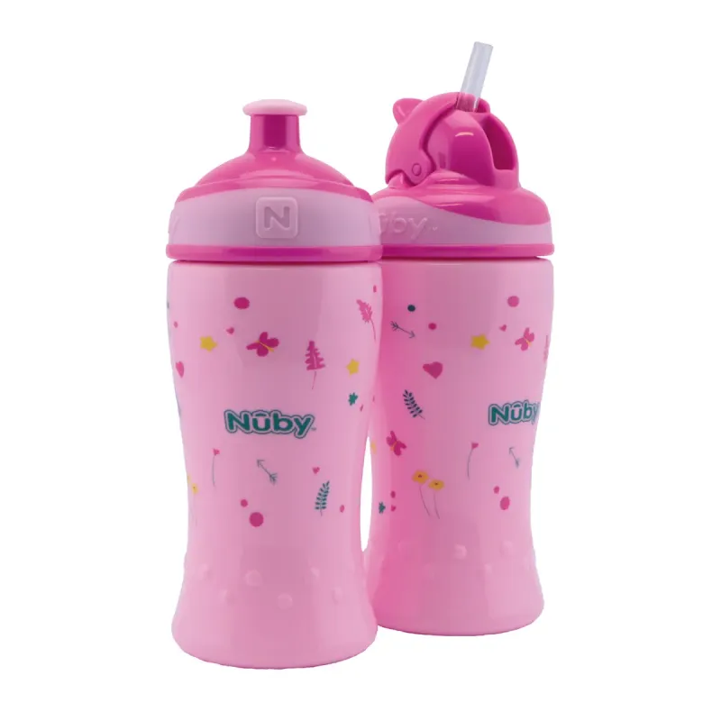 Nuby Doppia Borraccia Rosa da 12m+ e 18m+ da 360ml