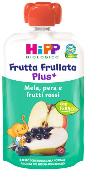 Hipp Frutta Frullata Mela Pera e Frutti di Rossi con Ferro Confezione da 90g